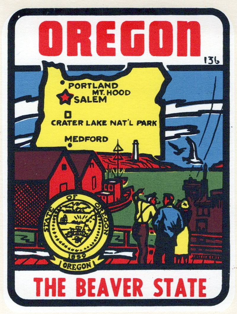 (image for) Oregon (3) The Beaver State Vintage Vacation Sticker